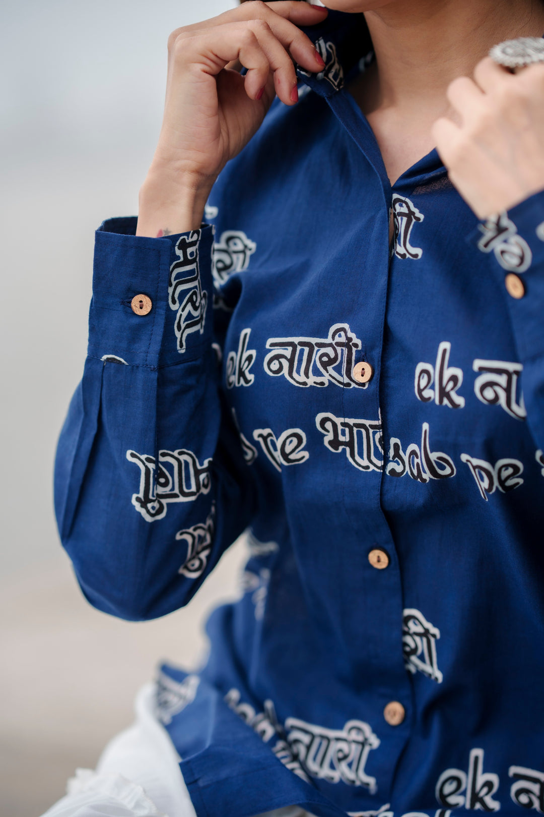 Blue "ek naari sab pe bhaari" cotton shirt