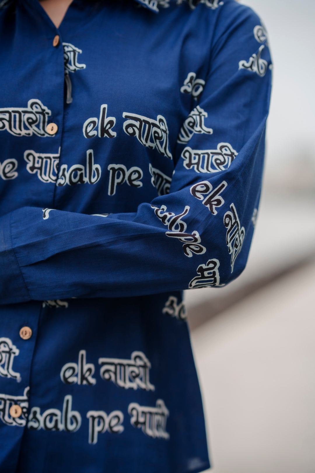 Blue "ek naari sab pe bhaari" cotton shirt