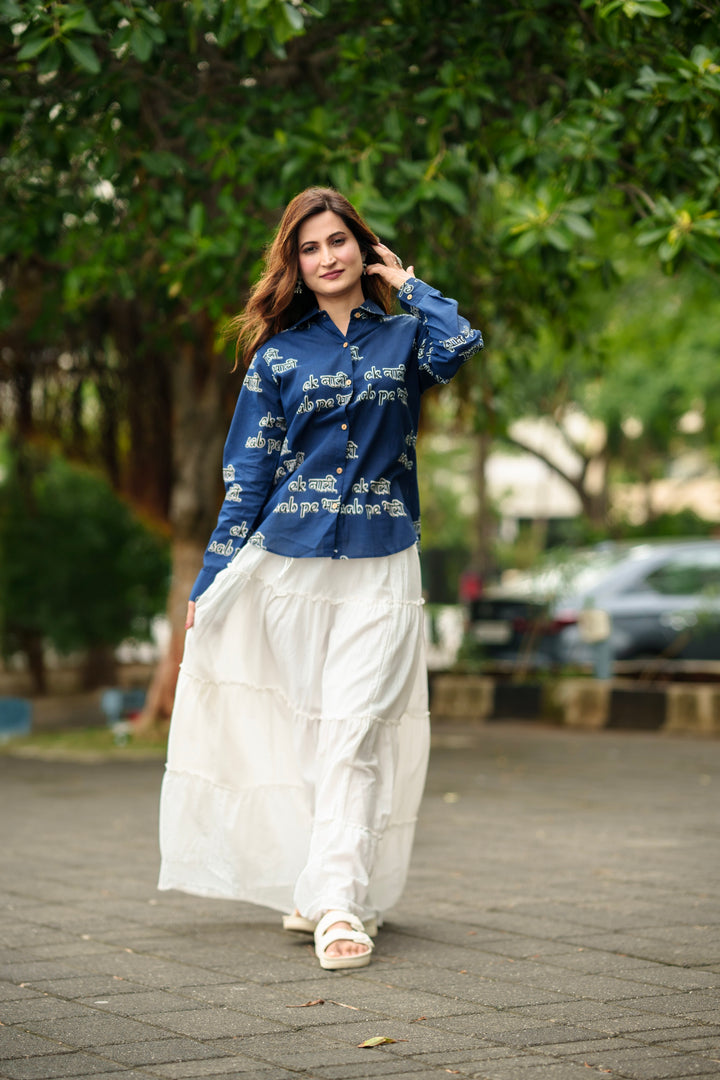 Blue "ek naari sab pe bhaari" cotton shirt