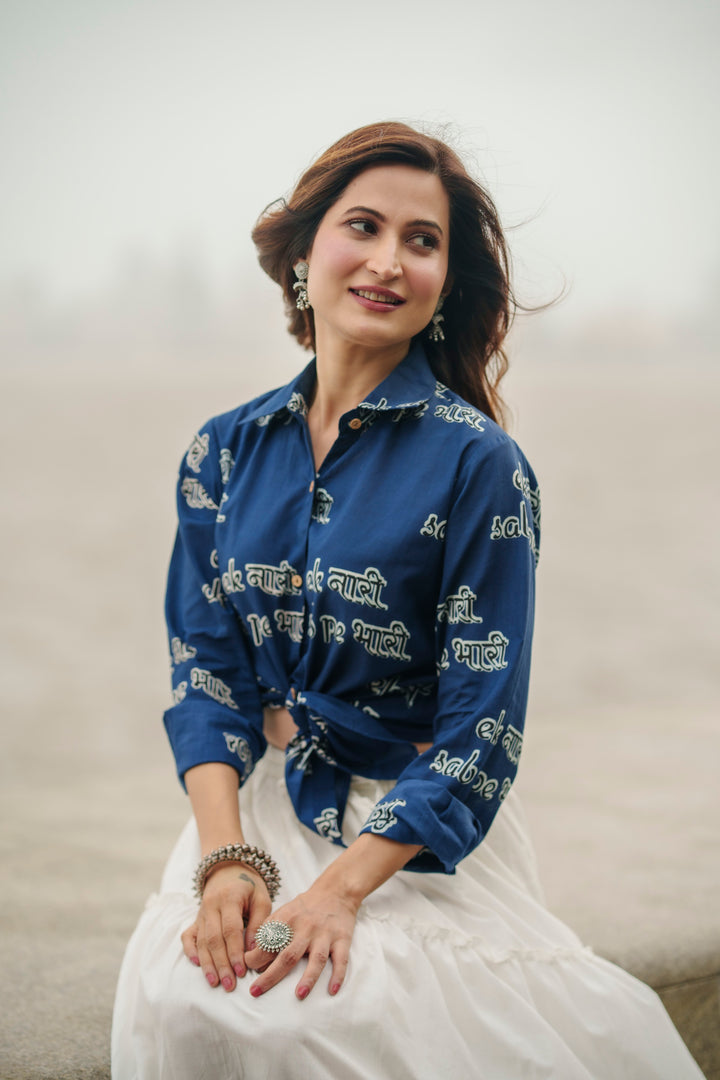 Blue "ek naari sab pe bhaari" cotton shirt