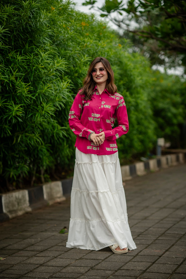 Magenta "keep kaam se kaam" cotton shirt