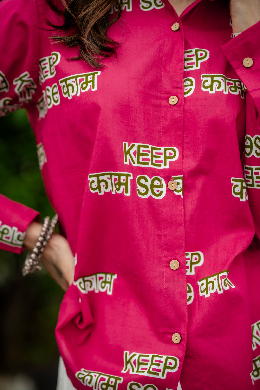 Magenta "keep kaam se kaam" cotton shirt