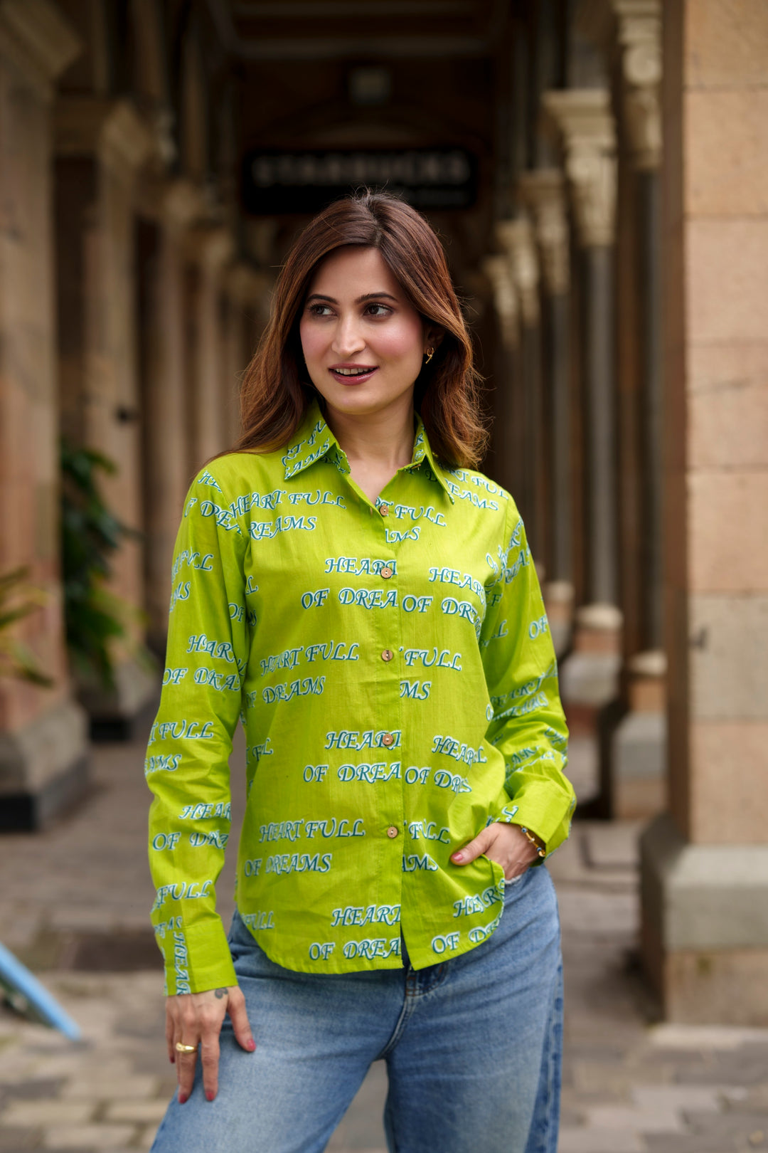 Lime "heart full of dreams" cotton shirt