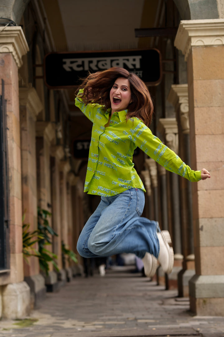 Lime "heart full of dreams" cotton shirt