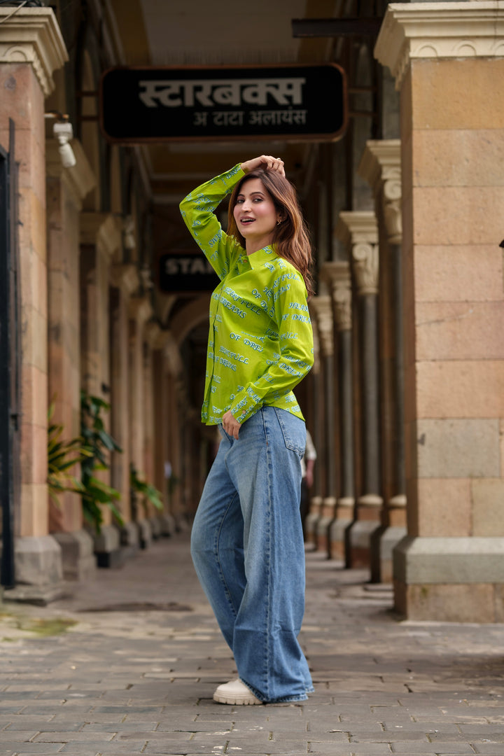 Lime "heart full of dreams" cotton shirt