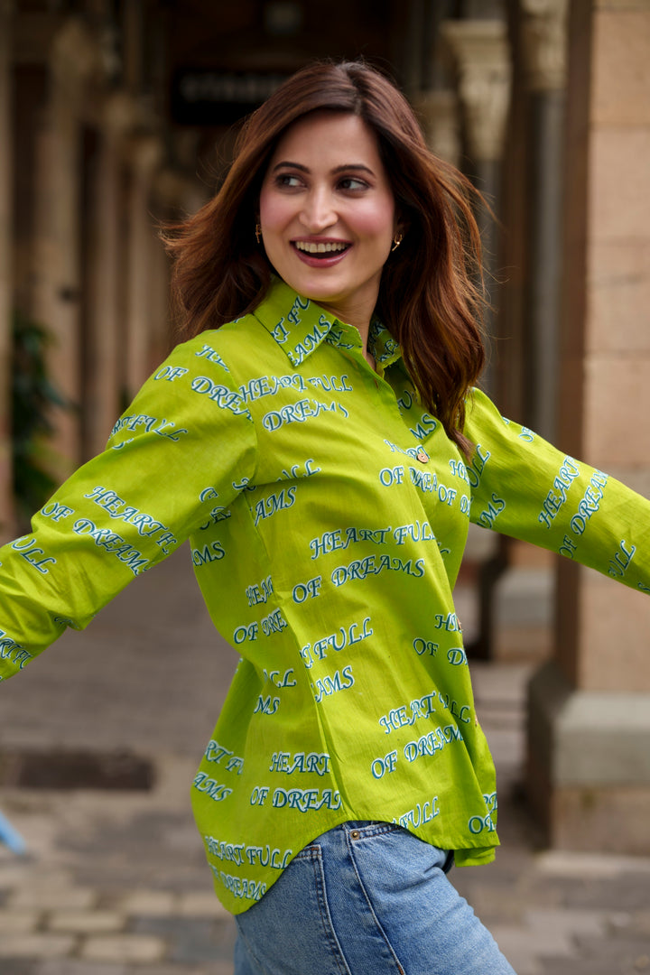 Lime "heart full of dreams" cotton shirt