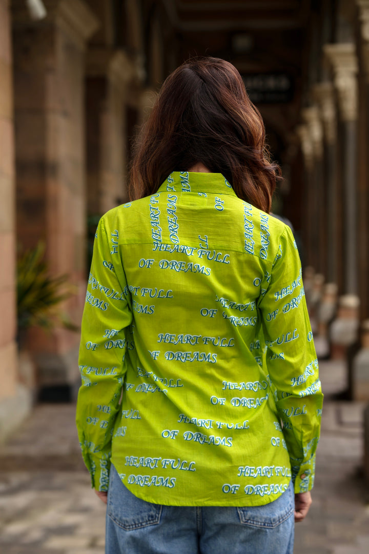 Lime "heart full of dreams" cotton shirt