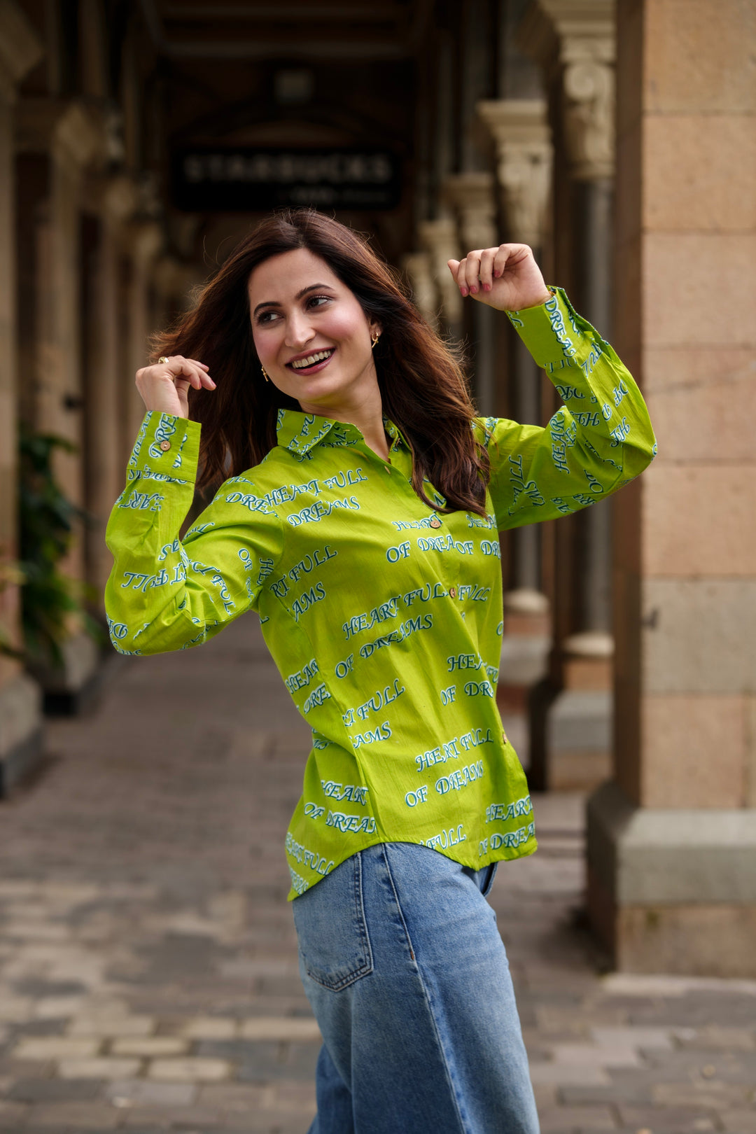 Lime "heart full of dreams" cotton shirt