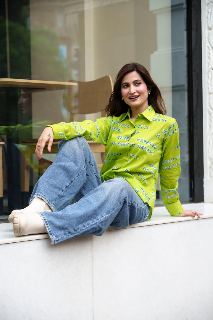 Lime "heart full of dreams" cotton shirt