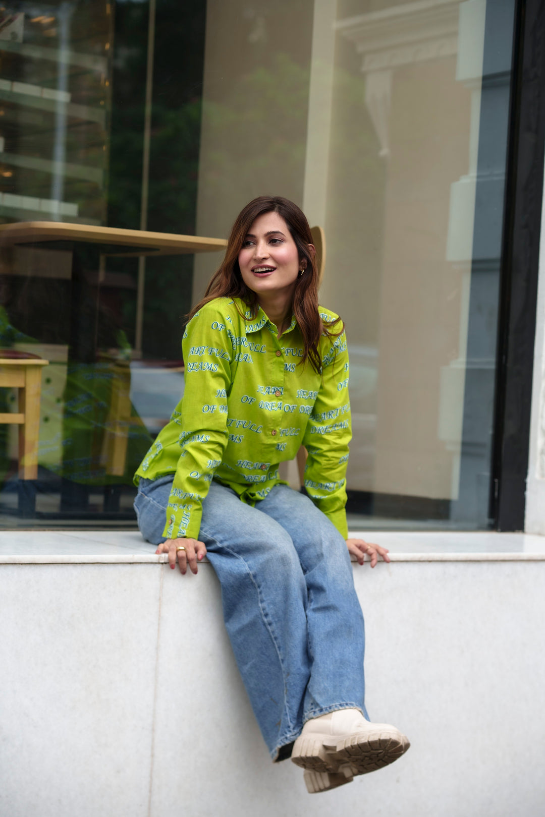 Lime "heart full of dreams" cotton shirt