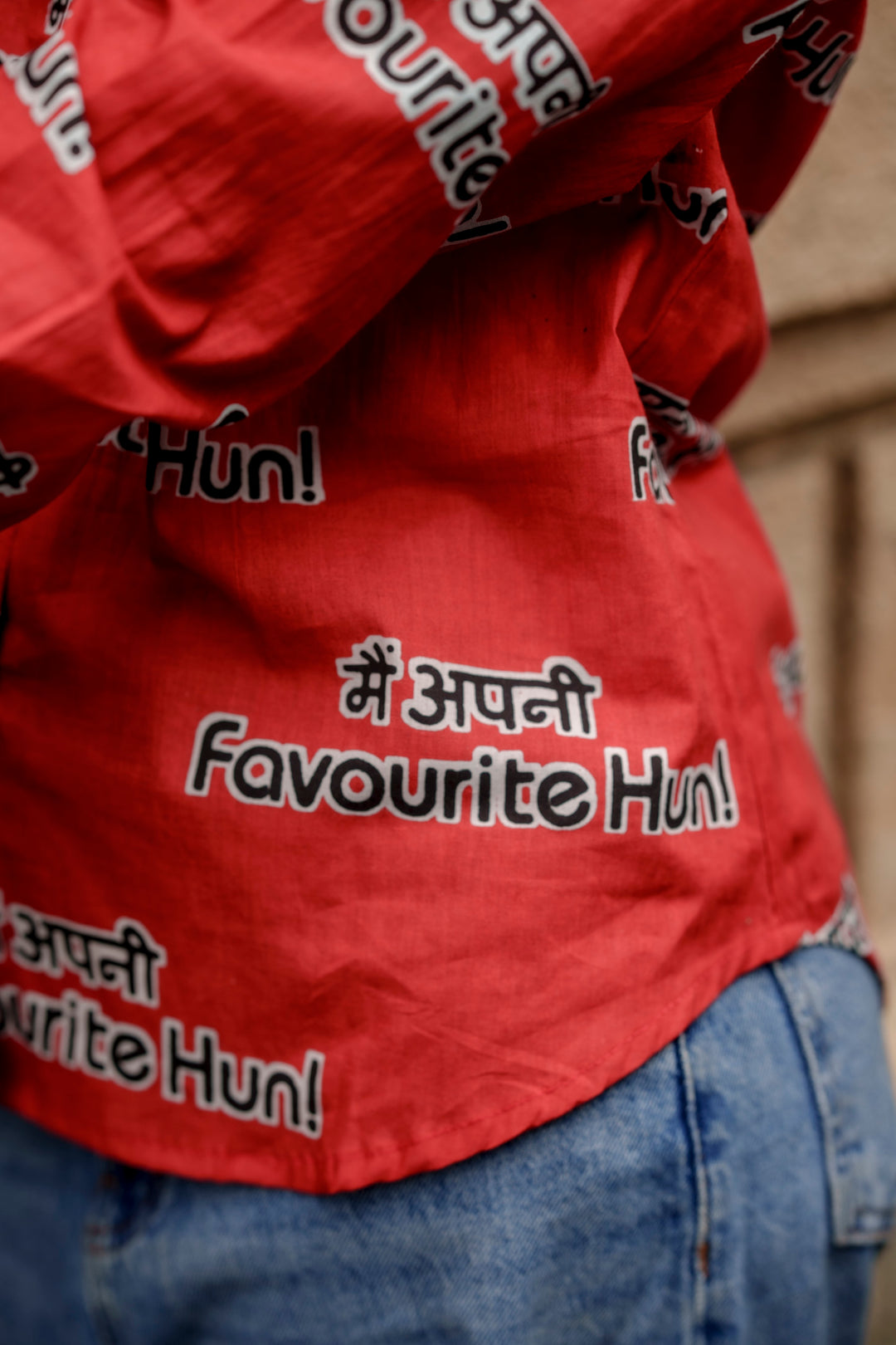 Red "main apni favourite hoon" cotton shirt