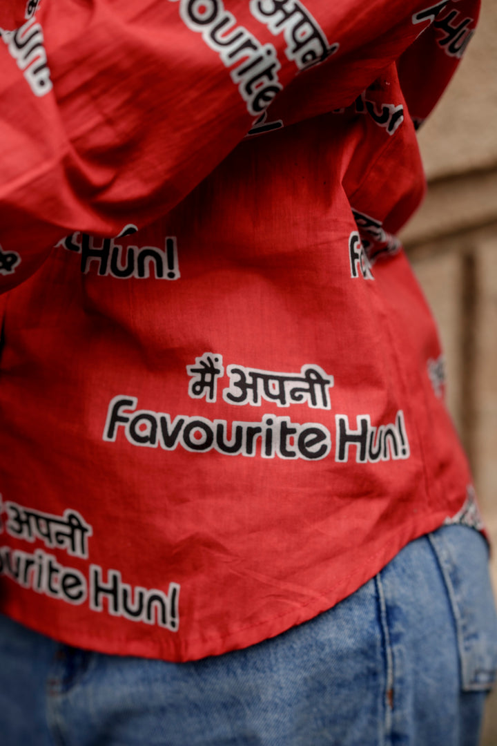 Red "main apni favourite hoon" cotton shirt