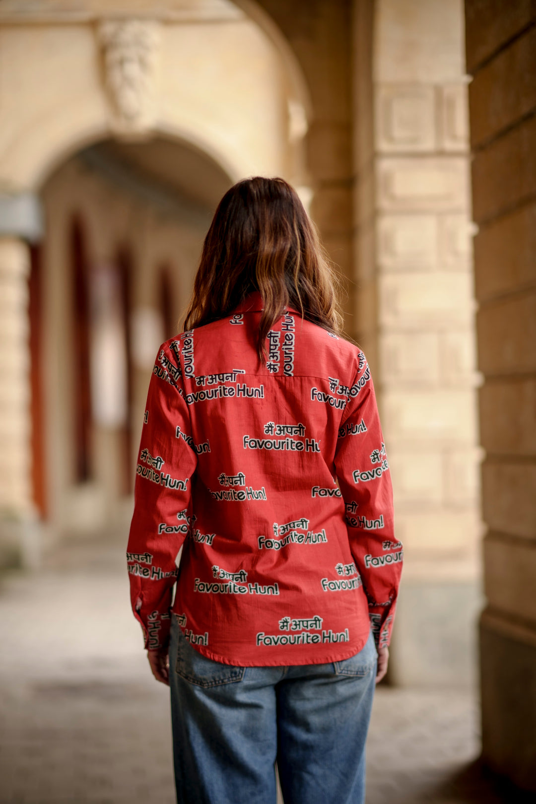 Red "main apni favourite hoon" cotton shirt
