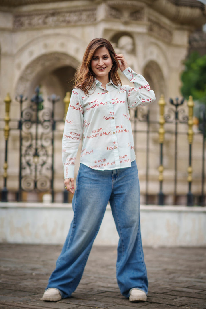 White "main apni favourite hoon" cotton shirt