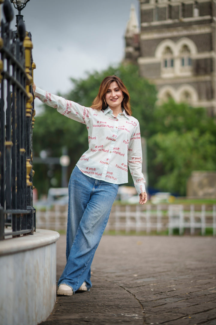 White "main apni favourite hoon" cotton shirt