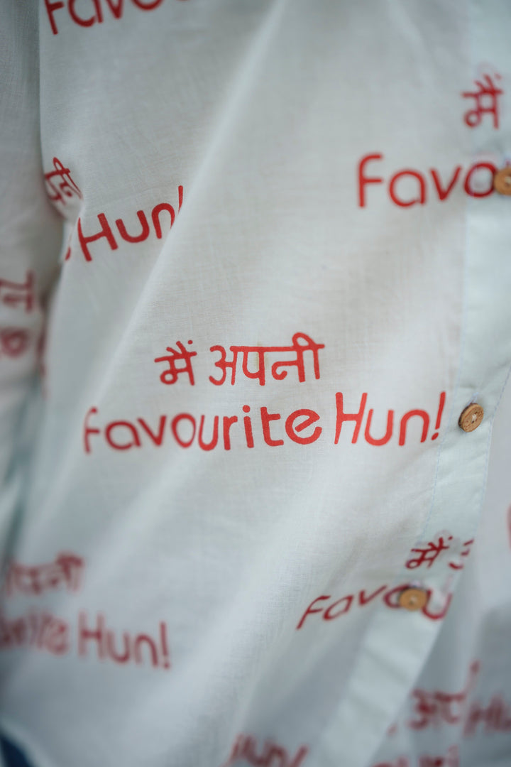White "main apni favourite hoon" cotton shirt