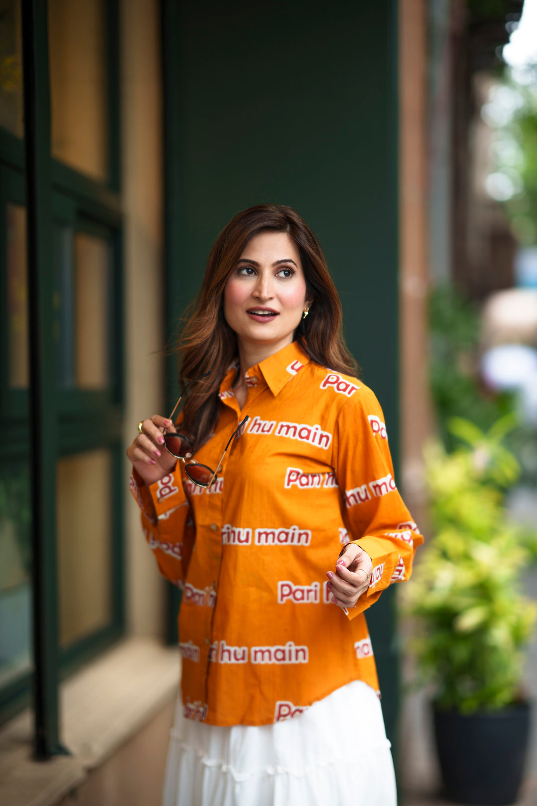 Orange "pari hu main" cotton shirt
