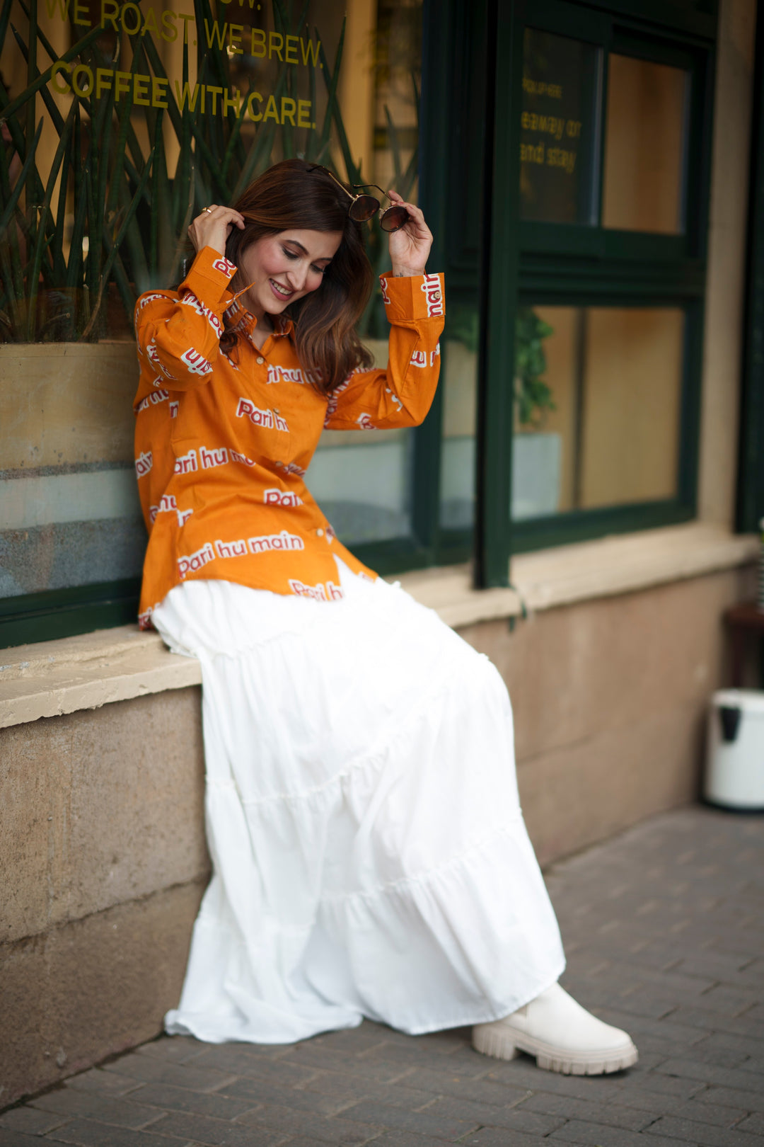 Orange "pari hu main" cotton shirt