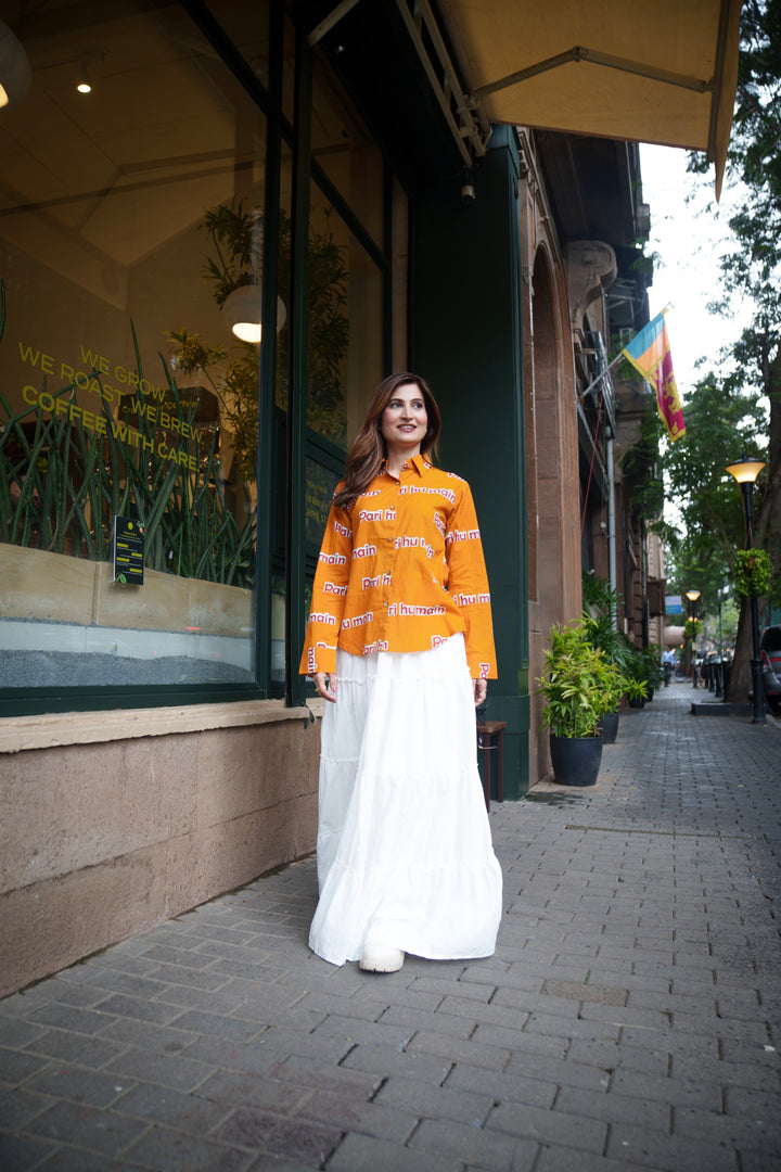 Orange "pari hu main" cotton shirt