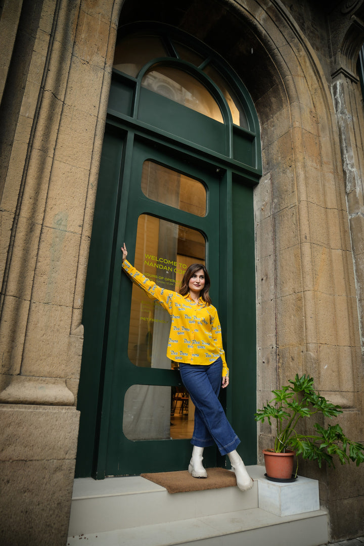 Yellow "desi drama queen" cotton shirt