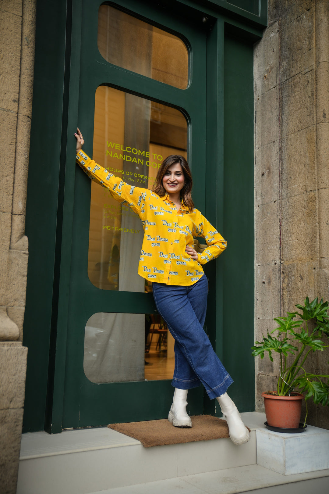 Yellow "desi drama queen" cotton shirt