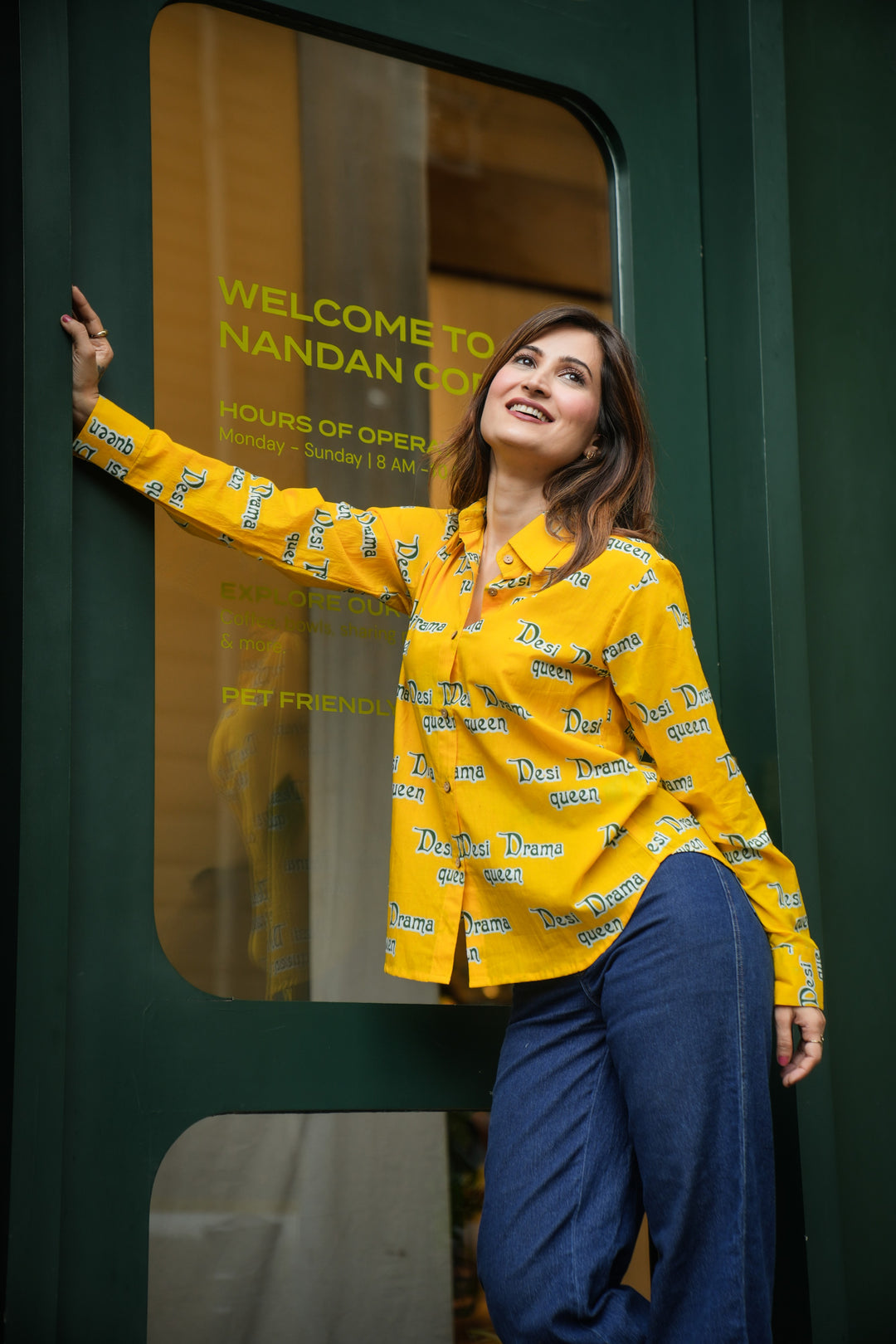 Yellow "desi drama queen" cotton shirt