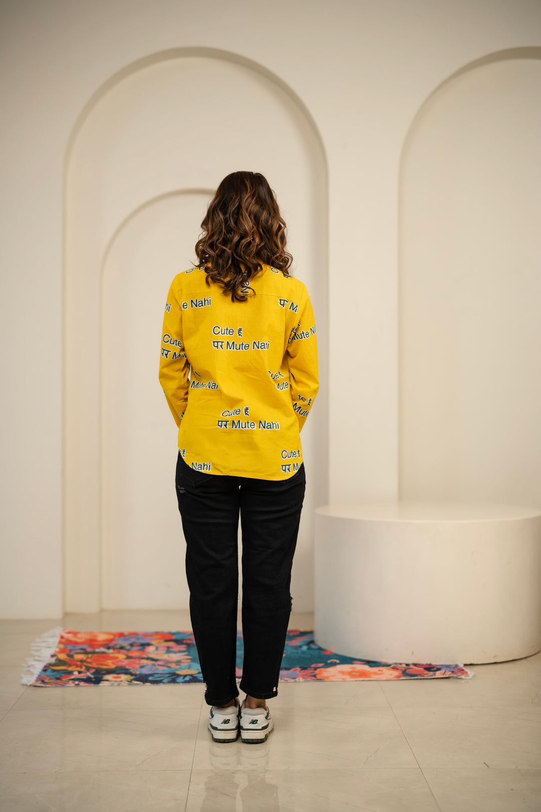Yellow "cute hu par mute nahi" cotton shirt