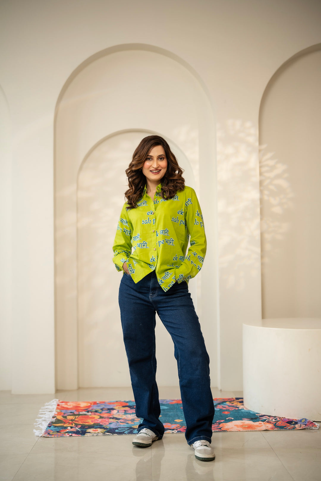 Green "ek naari sab pe bhaari" cotton shirt