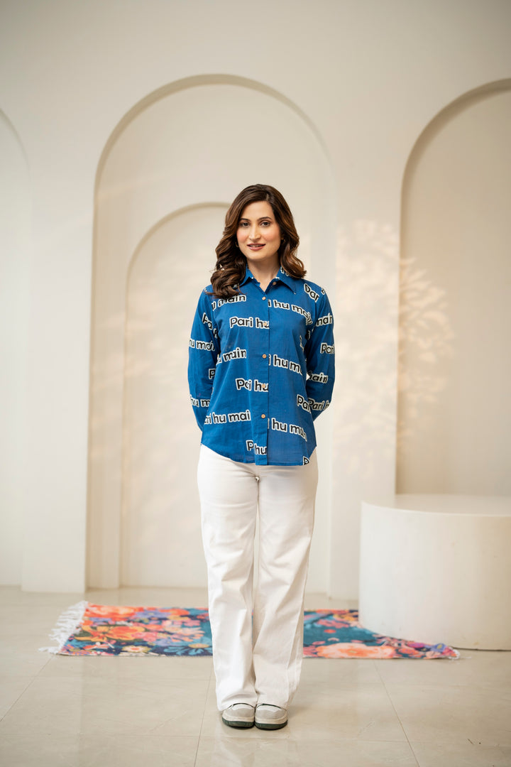 Blue "pari hu main" cotton shirt