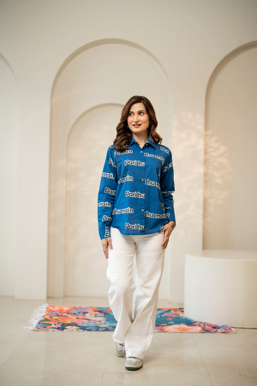 Blue "pari hu main" cotton shirt