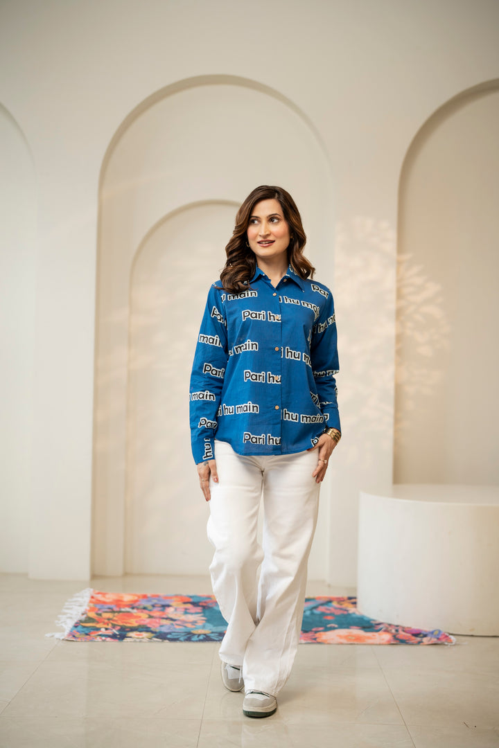 Blue "pari hu main" cotton shirt