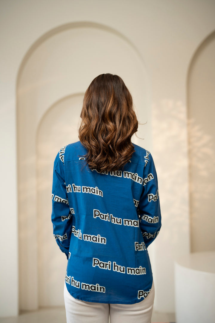 Blue "pari hu main" cotton shirt