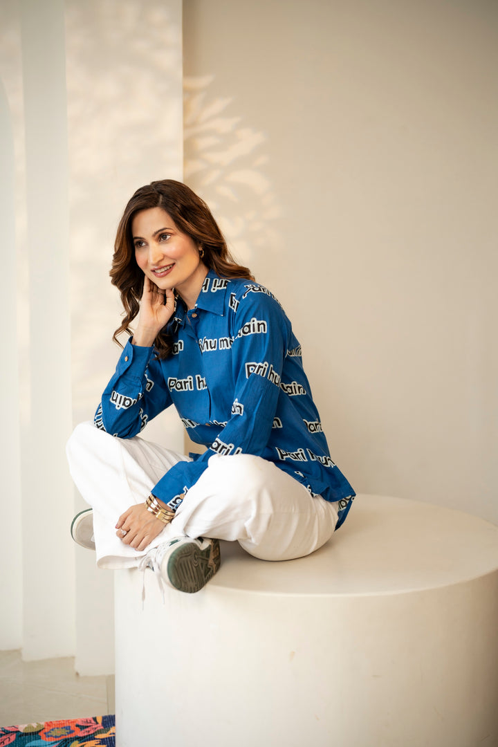 Blue "pari hu main" cotton shirt