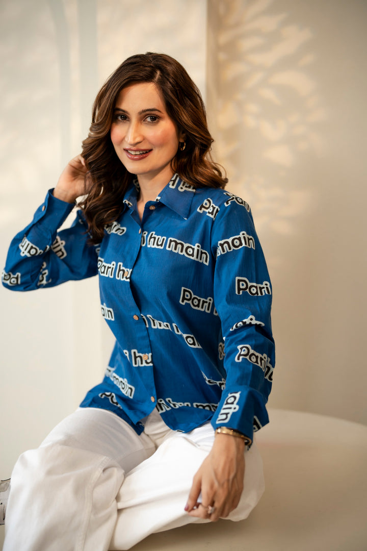 Blue "pari hu main" cotton shirt