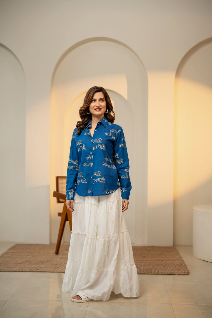 Blue "ek naari sab pe bhaari" cotton shirt