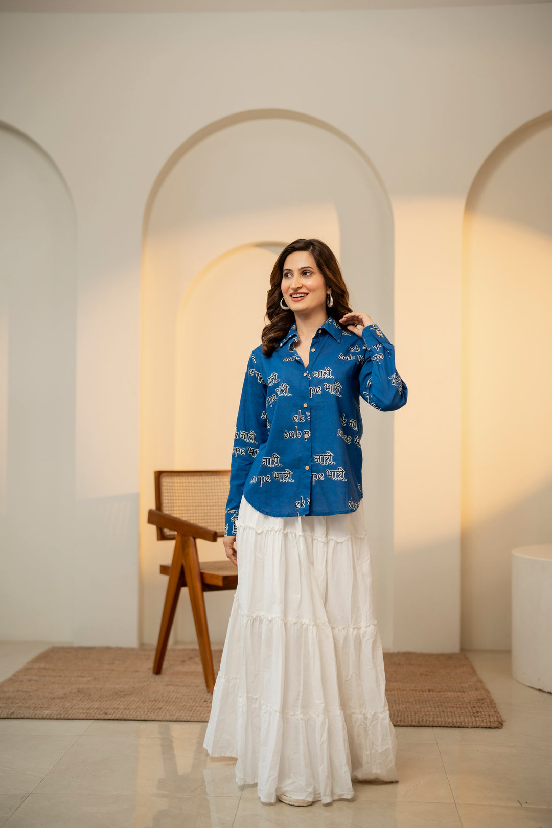Blue "ek naari sab pe bhaari" cotton shirt