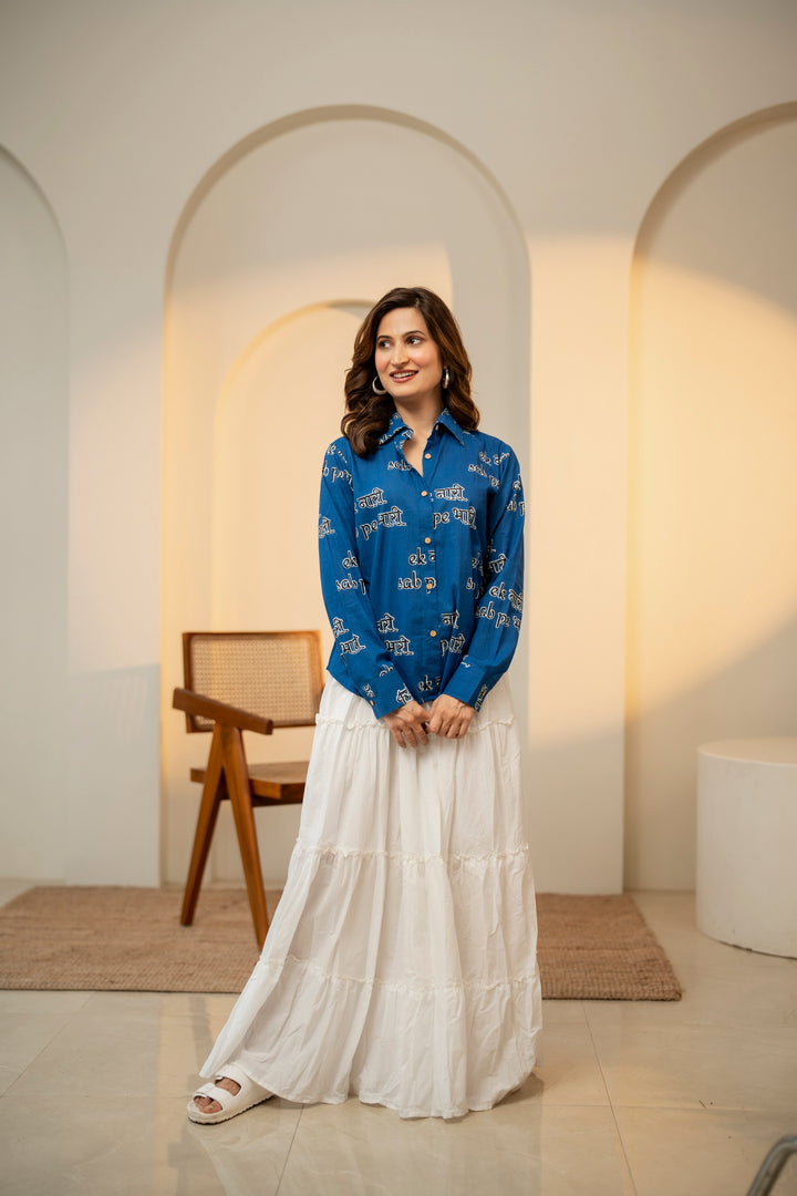 Blue "ek naari sab pe bhaari" cotton shirt