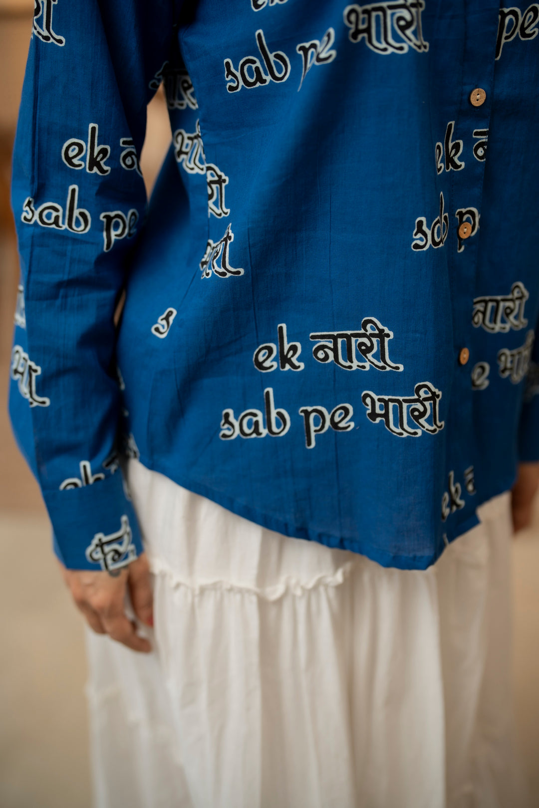 Blue "ek naari sab pe bhaari" cotton shirt