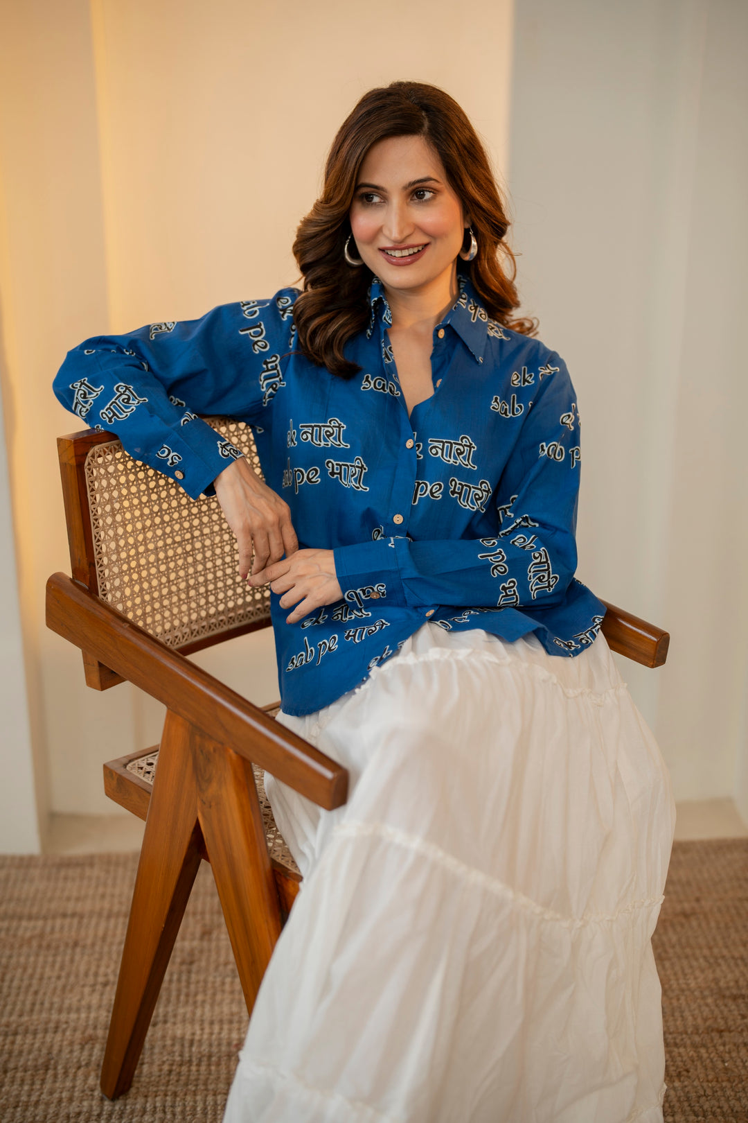 Blue "ek naari sab pe bhaari" cotton shirt