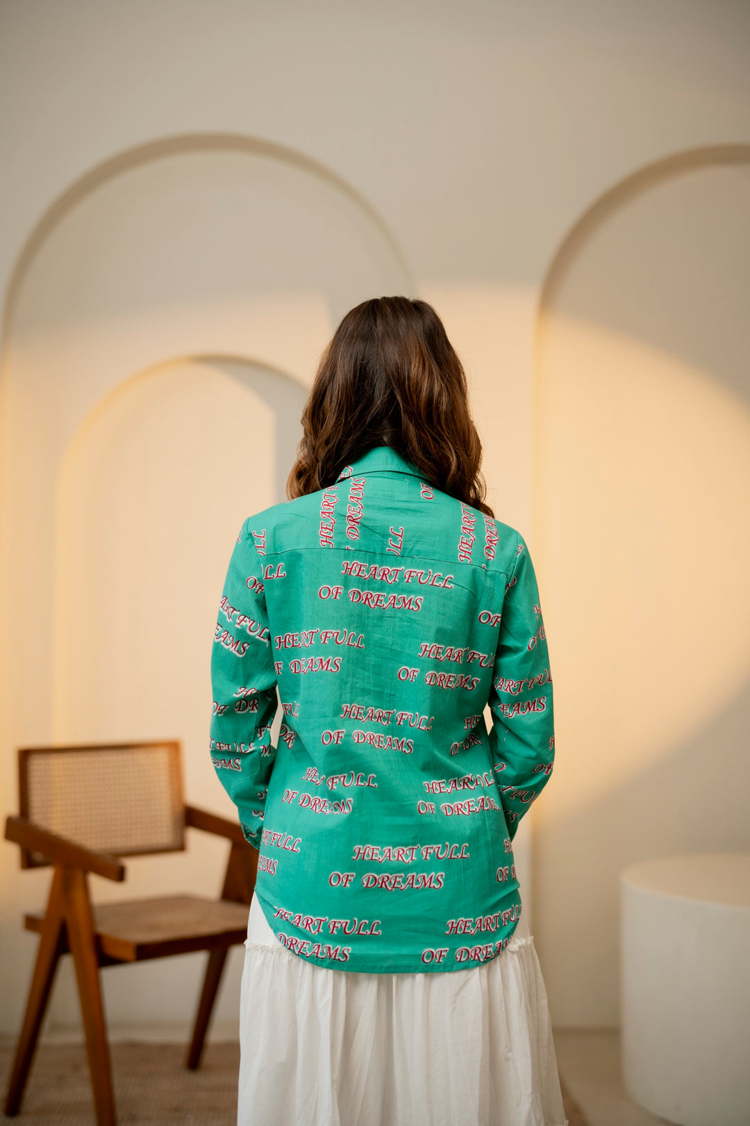 Green "heart full of dreams" cotton shirt