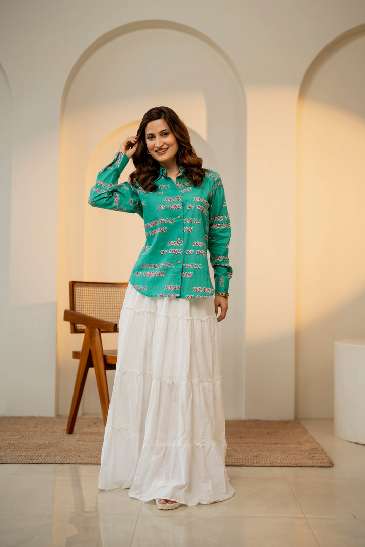 Green "heart full of dreams" cotton shirt