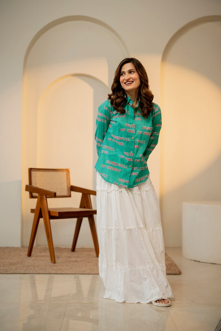 Green "heart full of dreams" cotton shirt