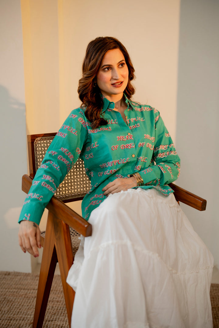 Green "heart full of dreams" cotton shirt