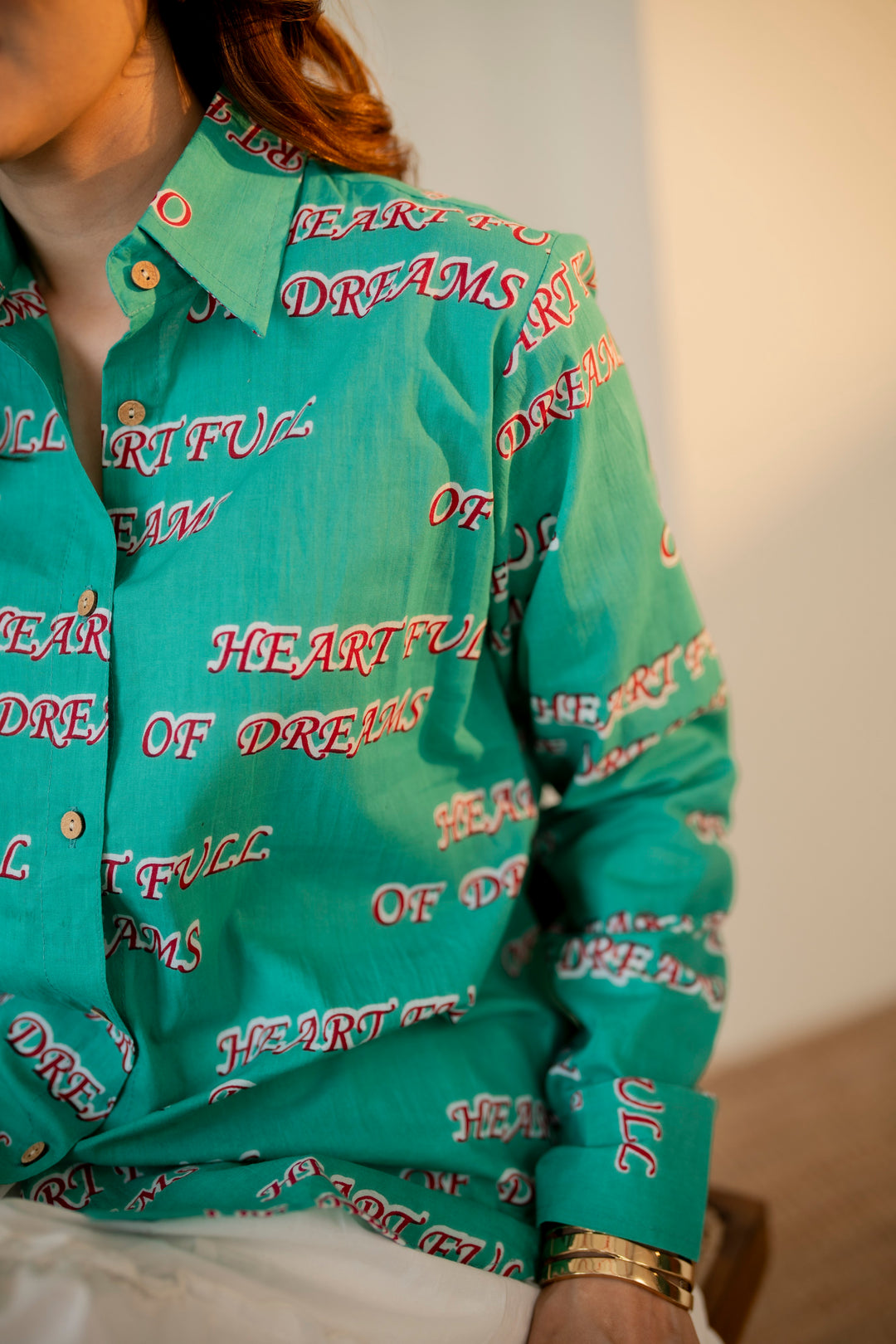 Green "heart full of dreams" cotton shirt
