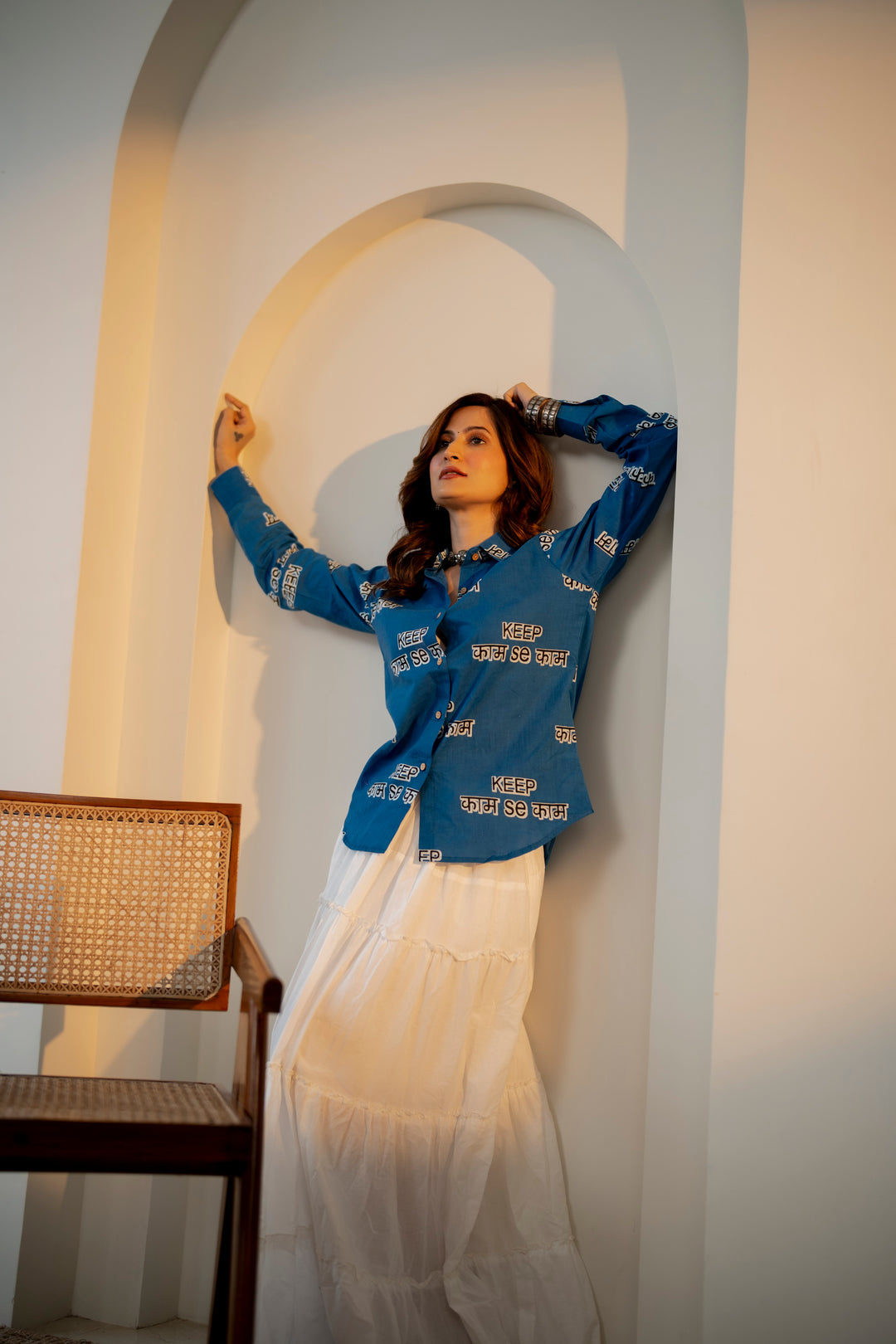 Blue "keep kaam se kaam" cotton shirt