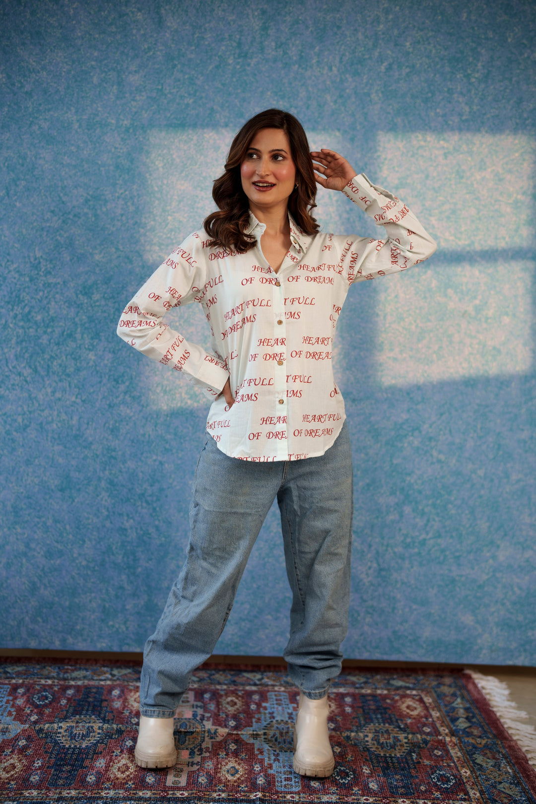 White "heart full of dreams" cotton shirt