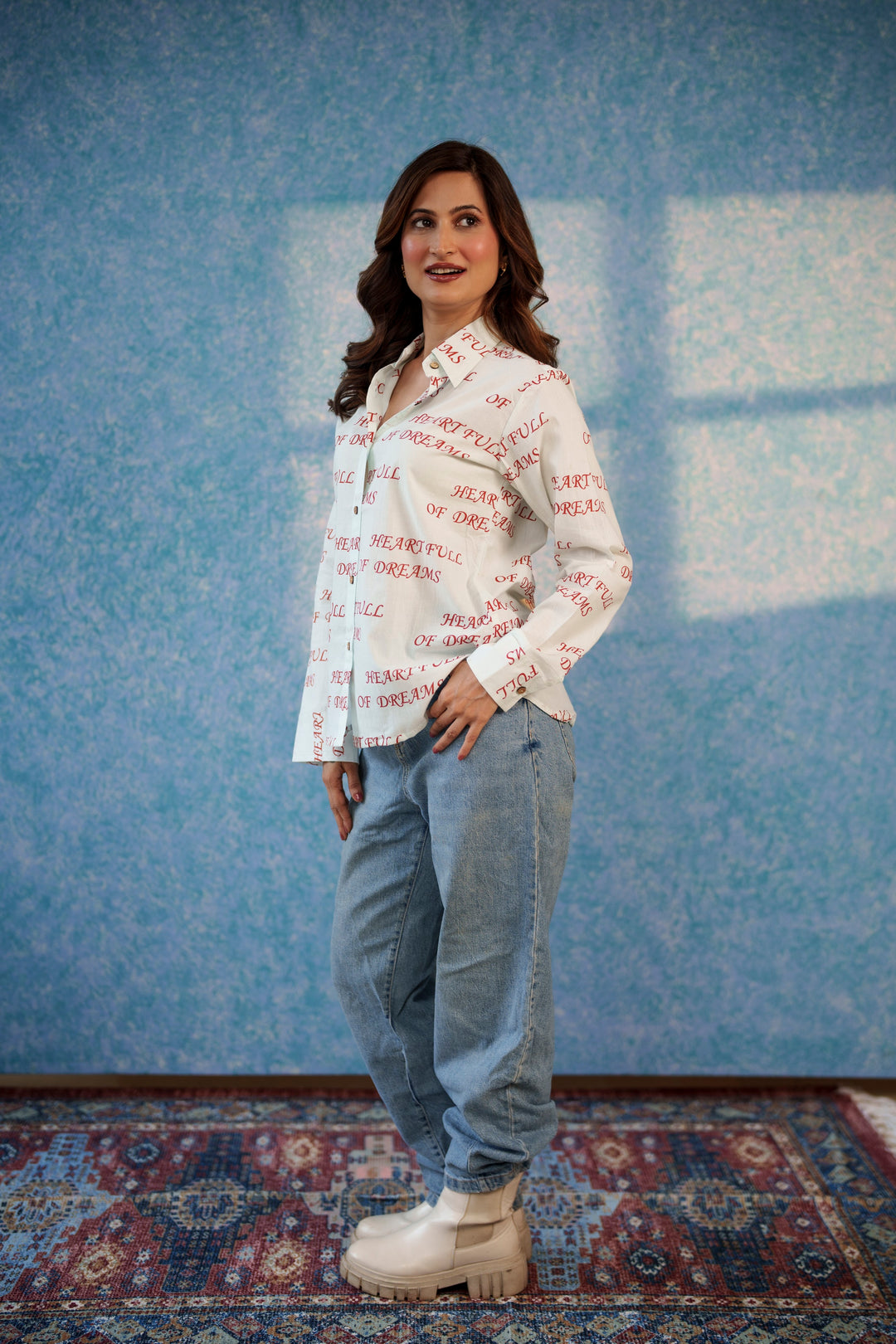 White "heart full of dreams" cotton shirt