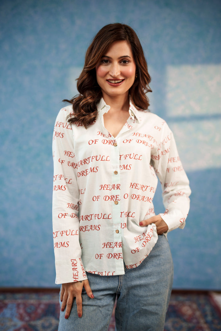 White "heart full of dreams" cotton shirt
