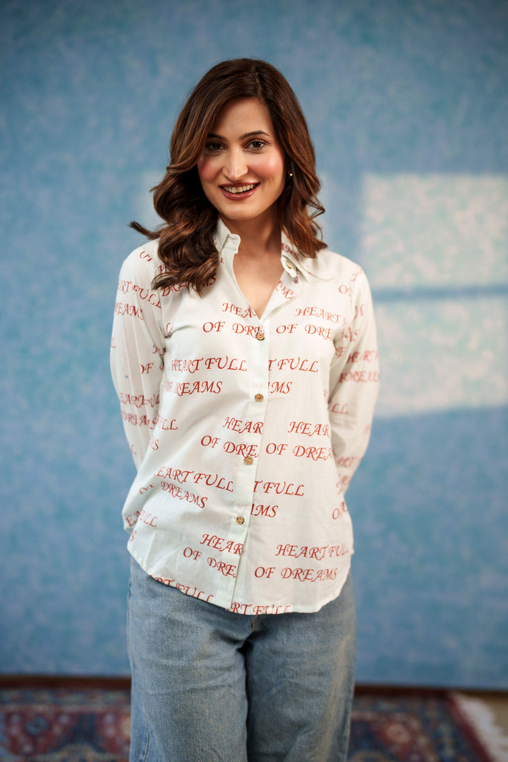 White "heart full of dreams" cotton shirt
