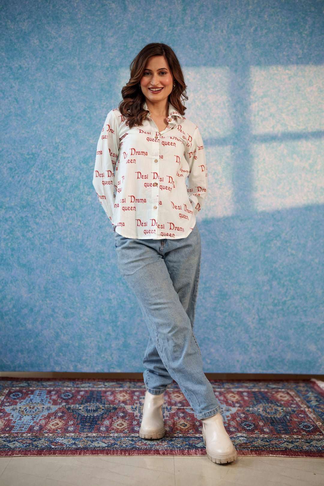 White "desi drama queen" cotton shirt